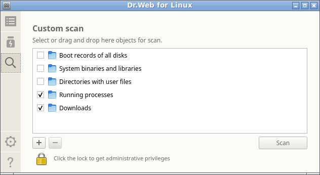 Figure 10. List of objects for the custom scan