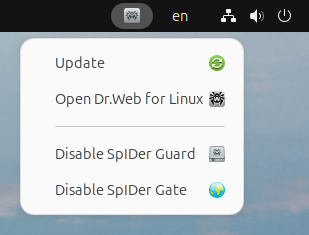 Dr.Web Security Space indicator context menu
