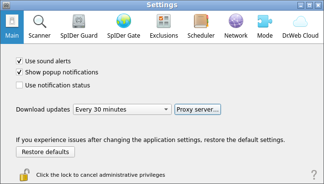 Figure 36. Main settings