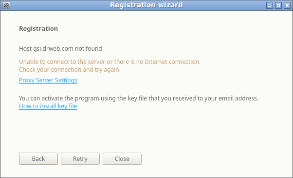 Figure 30. Registration server connection error