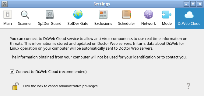 Figure 51. Managing the Dr.Web Cloud service