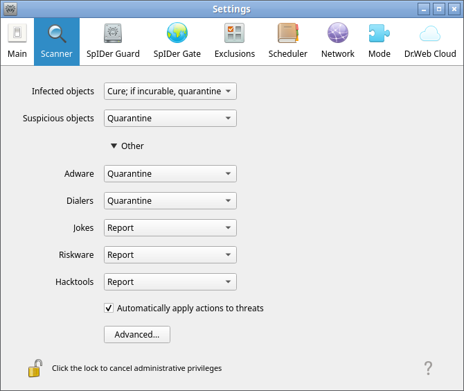 Figure 38. Scanner settings