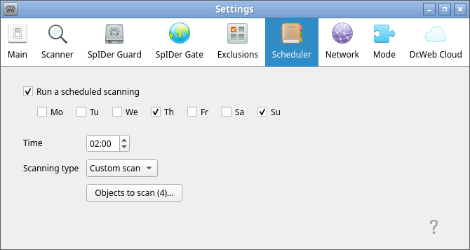 Figure 47. Scheduler settings